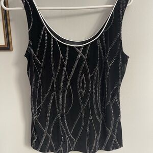 ALEX EVENINGS Sequined Glitzy Glam Black Scoop Tank Top Medium